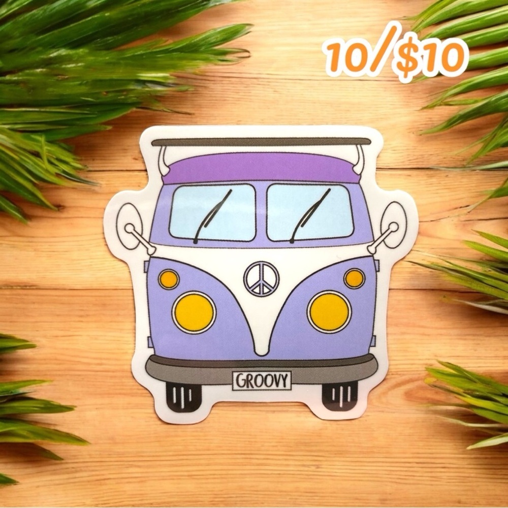 Groovy Purple Hippie Van Sticker | Retro Peace Bus Design | Approx. 2.5”